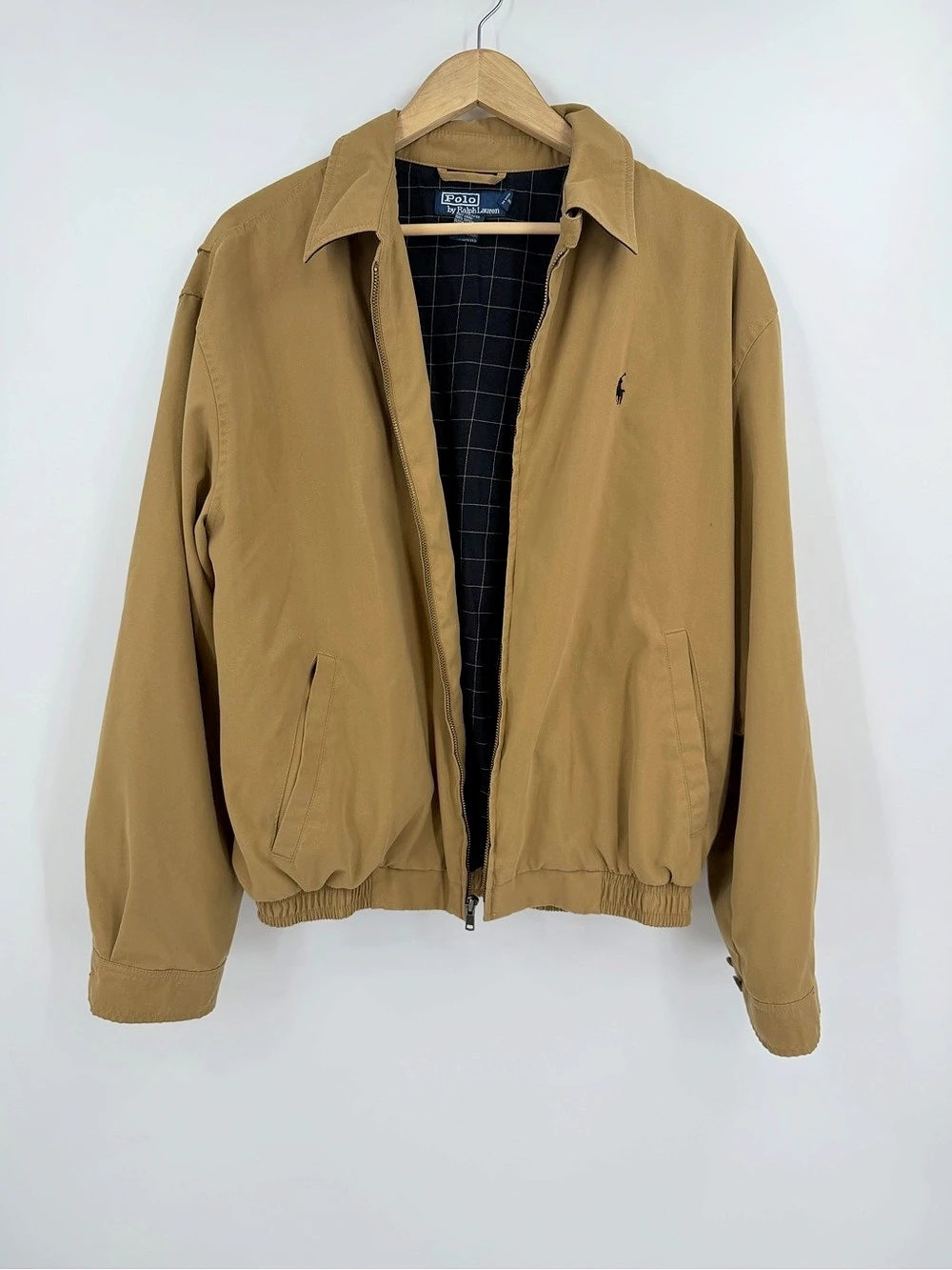 Polo Ralph Lauren Harrington Jacket Khaki Plaid Lined Sz L